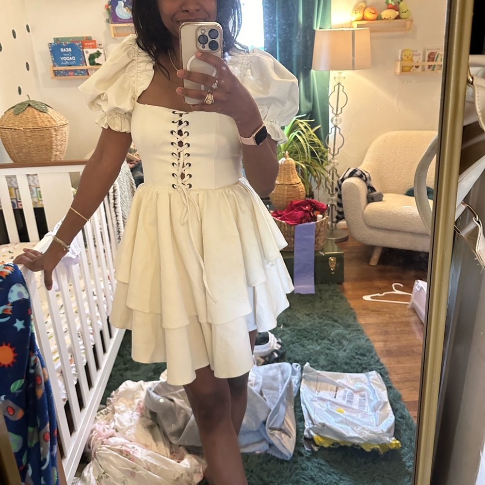 Selkie Ivory Lace Up Party Dress in XS